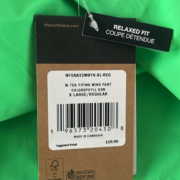 The North Face Mens Tek Piping Wind Pant Neon Green XL NWT - Picture 4 of 9